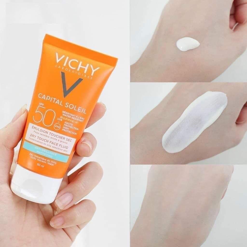 Kem Chống Nắng Vichy Capital Soleil Dry Touch Fluid UVA+UVB SPF50+ Skin Perfecting 50ml (Tặng Kèm Son Dưỡng Vichy)