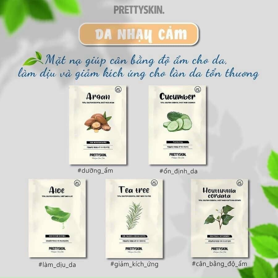 Mặt Nạ Dưỡng Da Prettyskin Total Solution Essential Sheet Mask Chiết Xuất Tự Nhiên 23gr