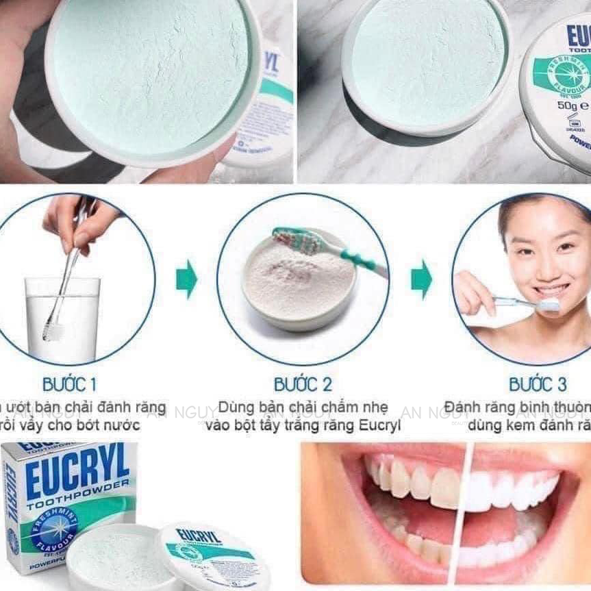 Bột Tẩy Trắng Răng EUCRYL Toothpowder Freshmint Hương Bạc Hà Giúp Trắng Răng, Thơm Miệng 50gr