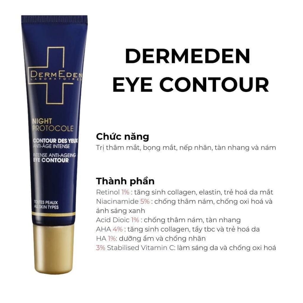 Kem Dưỡng Vùng Mắt Dermeden Night Protocole Intense Eye Contour Giảm Thâm Mắt 15ml