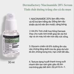 Tinh Chất Derma Factory Niacinamide 20% Serum Kiểm Soát Nhờn Se Khít Lỗ Chân Lông 30ml