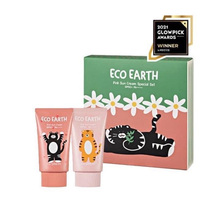 Kem Chống Nắng The Saem Eco Earth Pink Sun Cream SPF50+ PA++++ 50gr (Phiên Bản Giới Hạn - Tách Set)