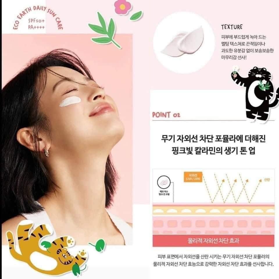 Kem Chống Nắng The Saem Eco Earth Pink Sun Cream SPF50+ PA++++ 50gr (Phiên Bản Giới Hạn - Tách Set)