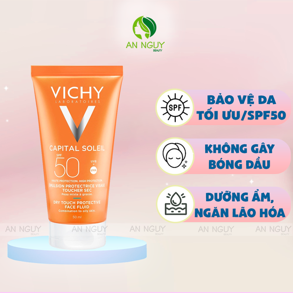 Kem Chống Nắng Vichy Capital Soleil Dry Touch Face Emulsion SPF 50 Cho Da Dầu, Hỗn Hợp 50ml