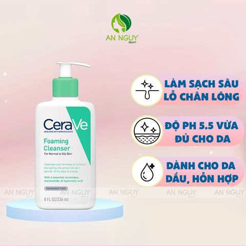 Sữa Rửa Mặt CeraVe Foaming Facial Cleanser For Normal To Oily Skin Làm Sạch Sâu Cho Da Dầu