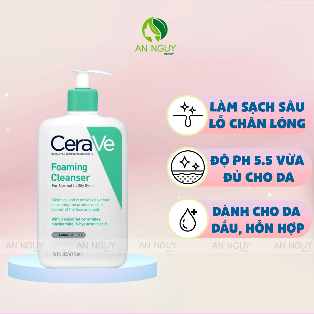Sữa Rửa Mặt CeraVe Foaming Facial Cleanser For Normal To Oily Skin Làm Sạch Sâu Cho Da Dầu