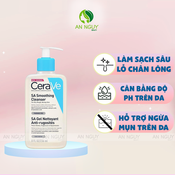 Sữa Rửa Mặt CeraVe SA Smoothing Cleanser Cho Da Khô, Nhạy Cảm 236ml