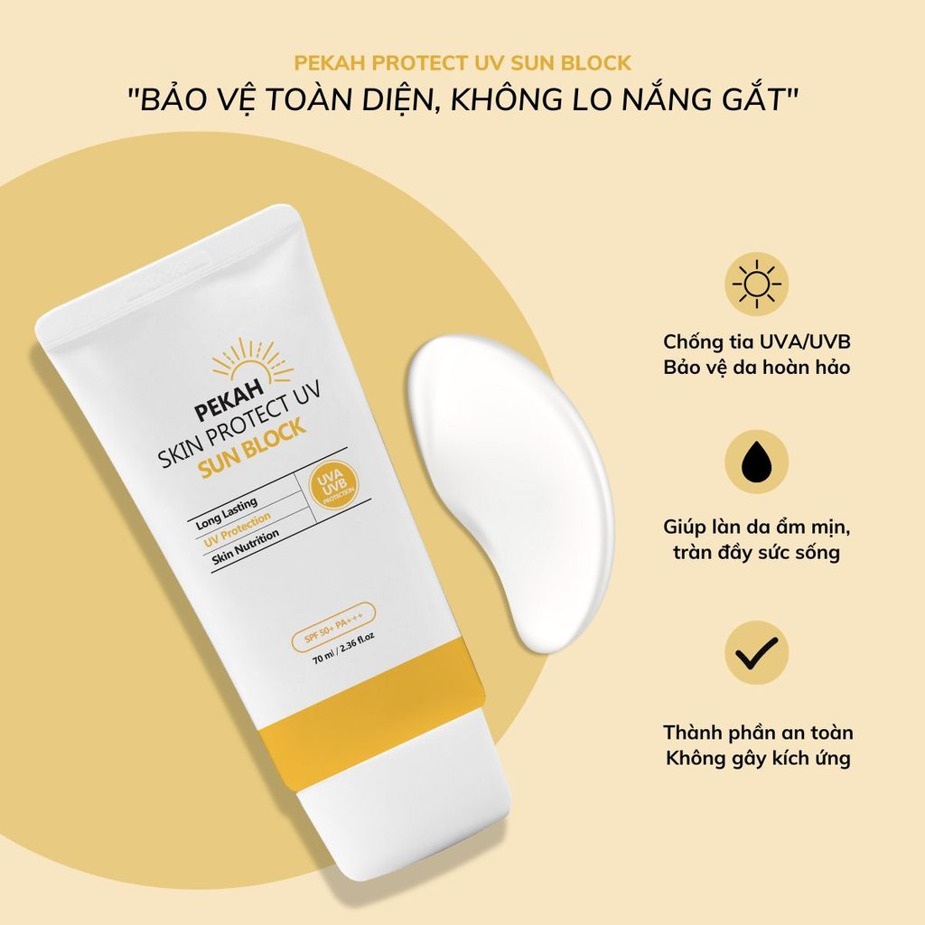 Kem Chống Nắng Vật Lý Pekah Skin Protect UV Sun Block SPF50+ PA+++ Bảo Vệ Khỏi Tia UV 70ml