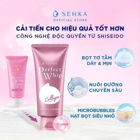 Sữa Rửa Mặt Senka Perfect Whip Collagen In Giúp Da Đàn Hồi 120gr