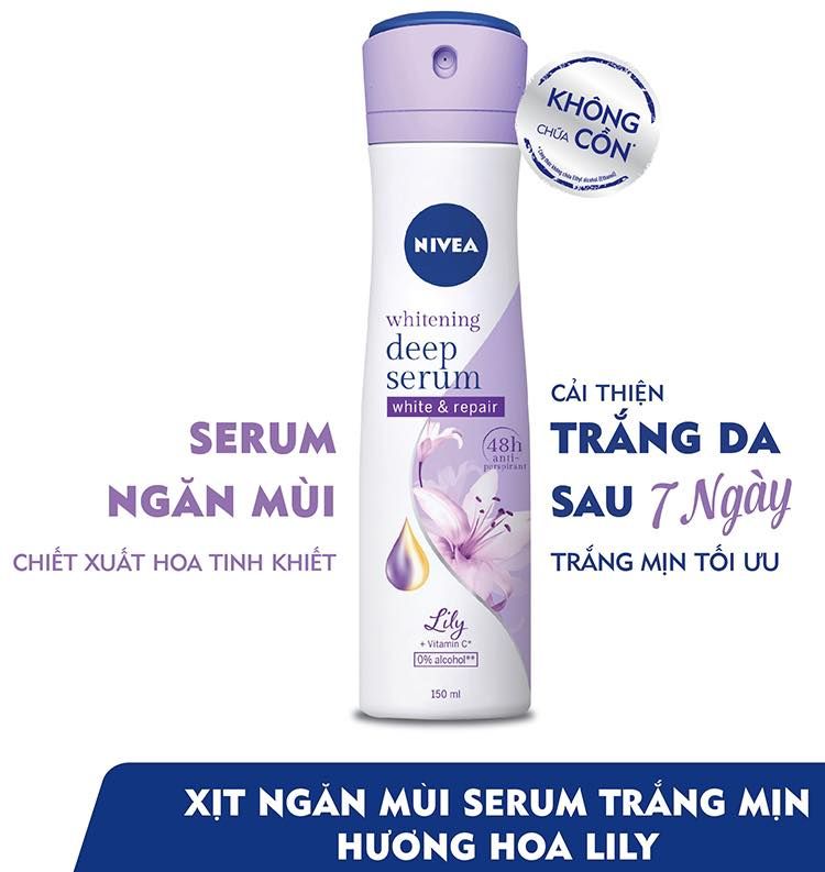 Xịt Ngăn Mùi Nivea Brightening Deep Serum Spray Dưỡng Sáng 150ml