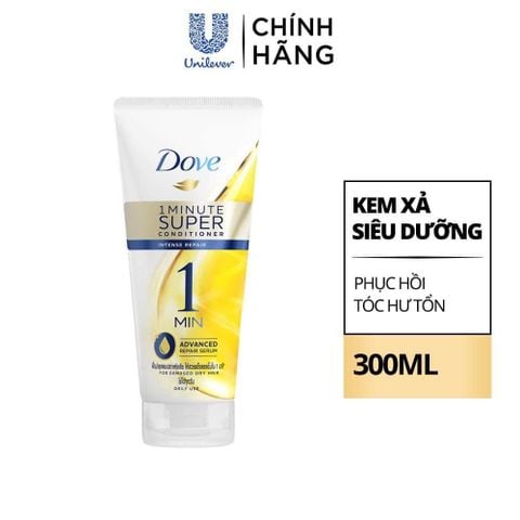 Kem Xả Dove Intense Repair 1Minute Super Conditioner Phục Hồi Hư Tổn 1 Phút Siêu Dưỡng 300ml