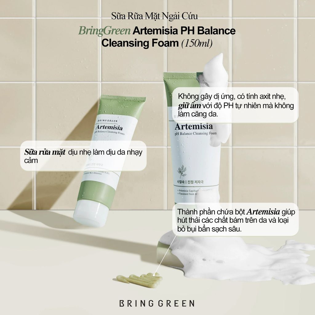 Sữa Rửa Mặt Ngải Cứu Bring Green Artemisia PH Balance Cleansing Foam Làm Dịu Da 150ml