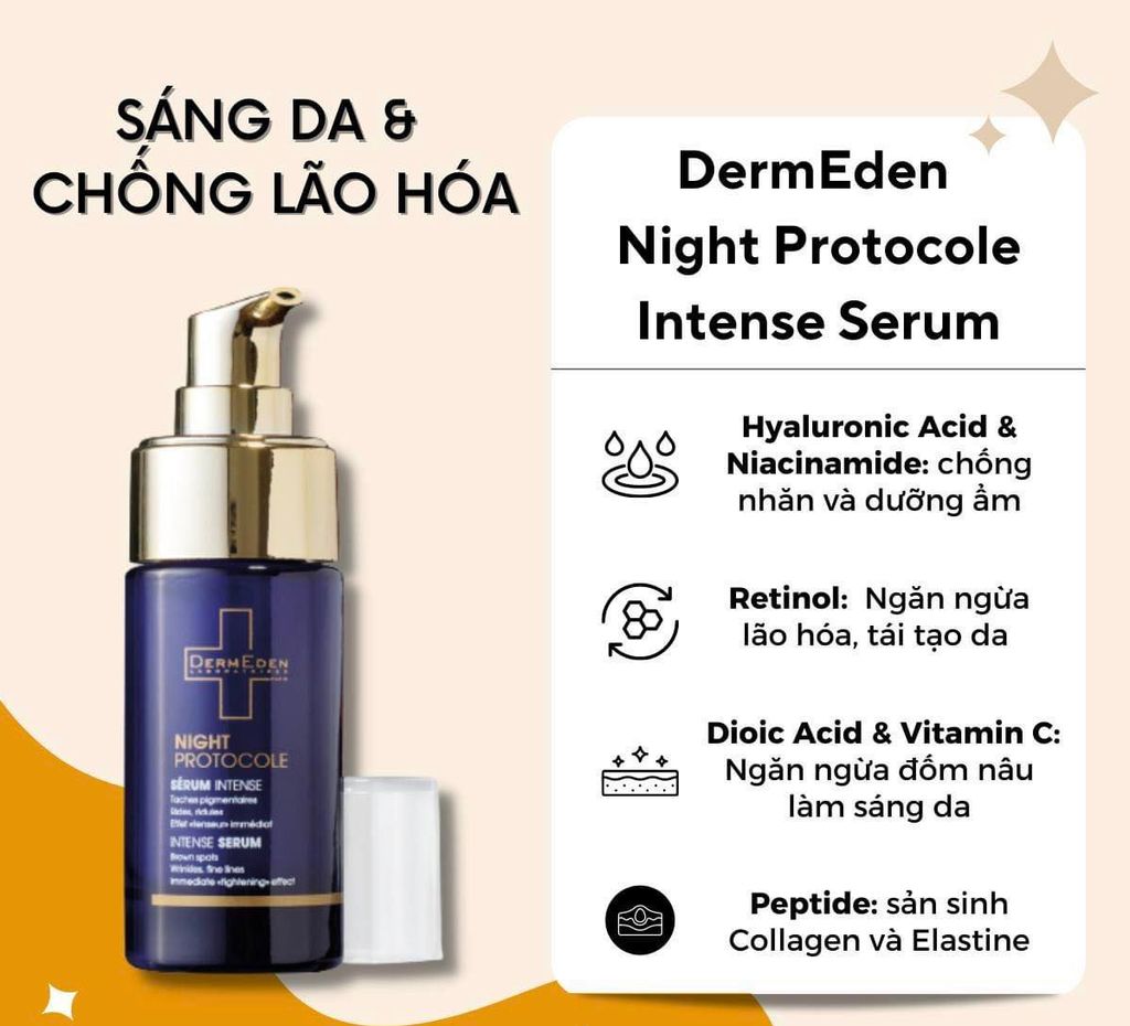 [Date 08/2024] Tinh Chất DermEden Night Protocole Intense Serum Chống Lão Hóa Và Sáng Da Ban Đêm 30ml