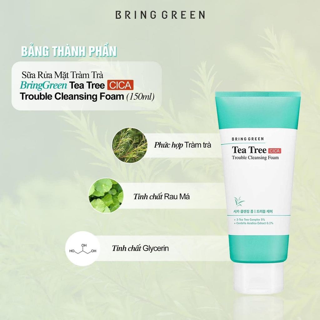 Sữa Rửa Mặt Tràm Trà Bring Green Tea Tree Cica Trouble Cleansing Foam Hỗ Trợ Giảm Mụn 150ml