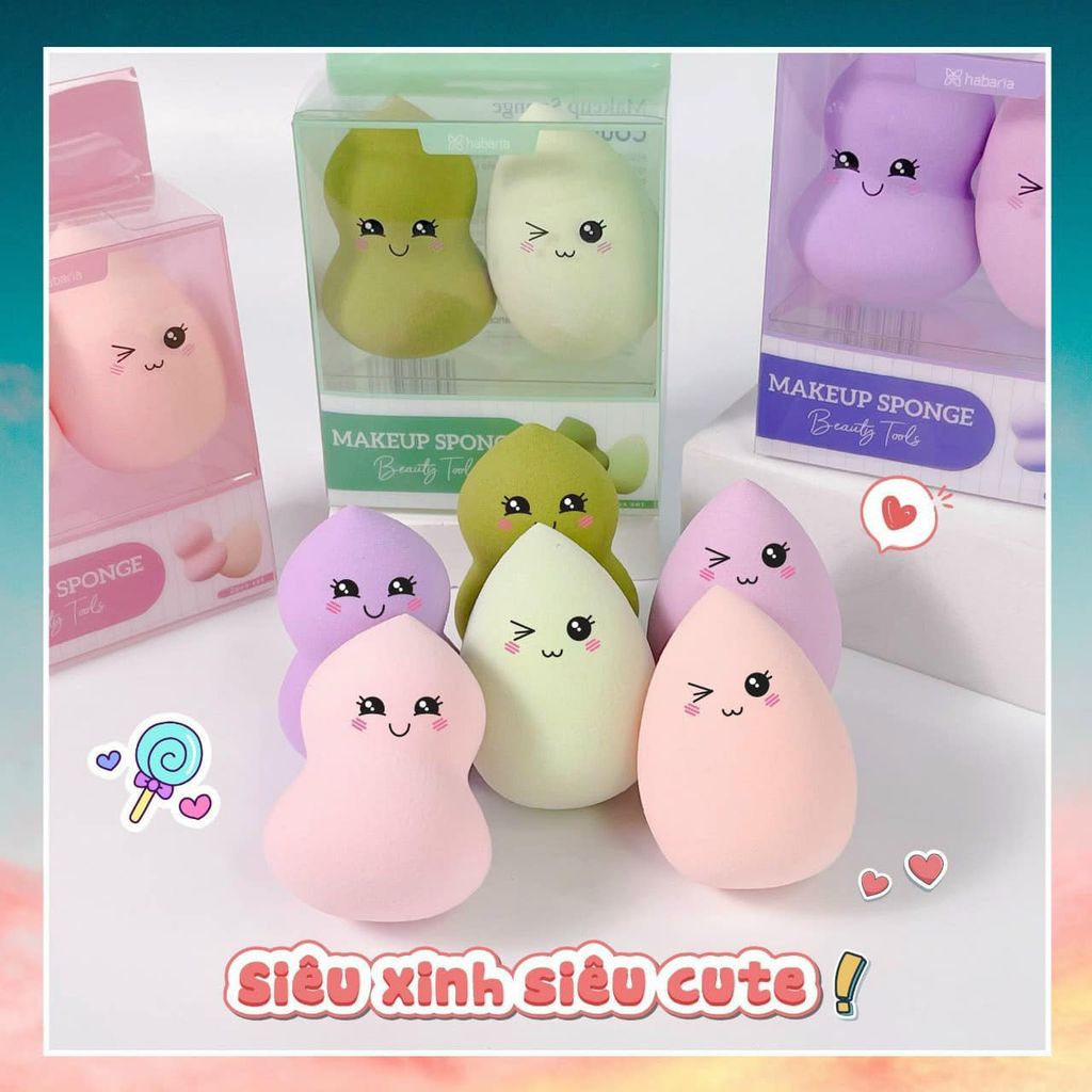 Set 2 Bông Mút Trang Điểm Habaria Makeup Sponge Dùng Tán Kem Nền, Tán Kem Che Khuyết Điểm