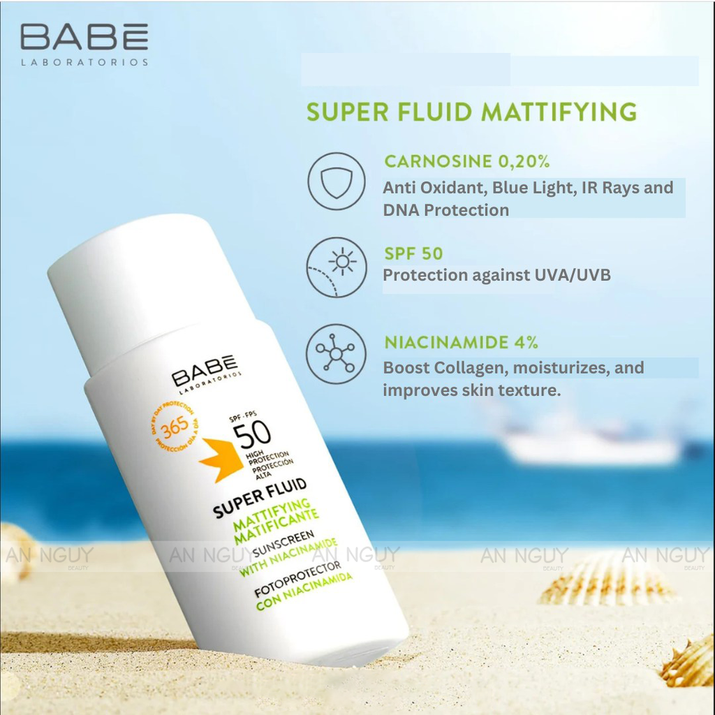 Kem Chống Nắng Babé Sun Protection Super Fluid Matifiant Sunscreen SPF50 Cho Da Dầu Mụn 50ml