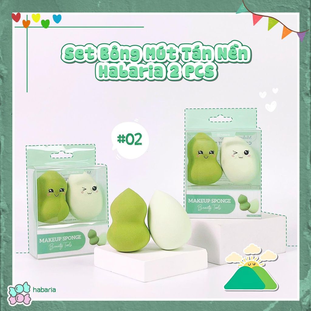 Set 2 Bông Mút Trang Điểm Habaria Makeup Sponge Dùng Tán Kem Nền, Tán Kem Che Khuyết Điểm