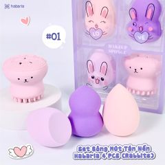 Set 4 Món Bông Mút Tán Nền + Bạch Tuột Rửa Mặt Habaria Makeup Sponge - Rabbits Love Set