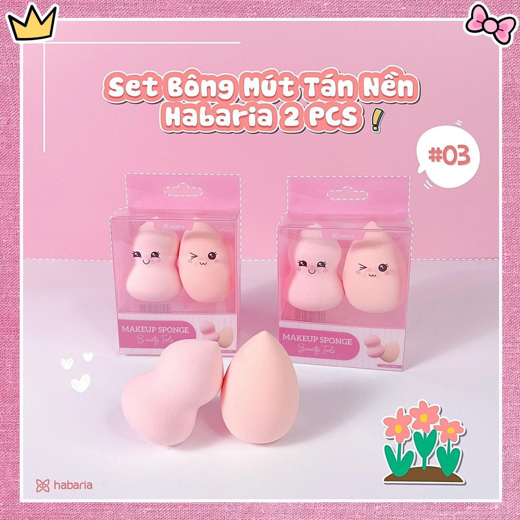 Set 2 Bông Mút Trang Điểm Habaria Makeup Sponge Dùng Tán Kem Nền, Tán Kem Che Khuyết Điểm