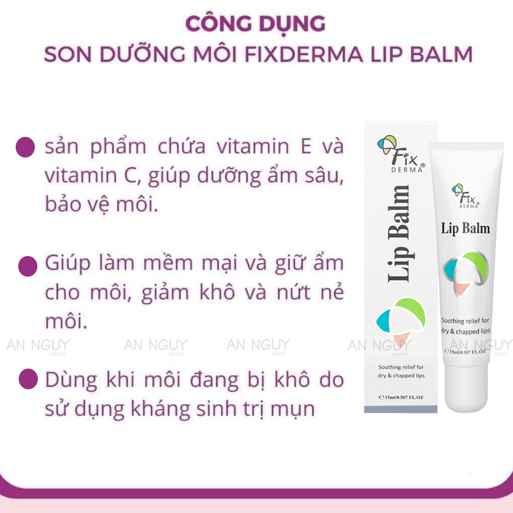 Son Dưỡng Môi FixDerma Lip Balm Giảm Khô Môi, Giúp Môi Mềm Mại 15ml