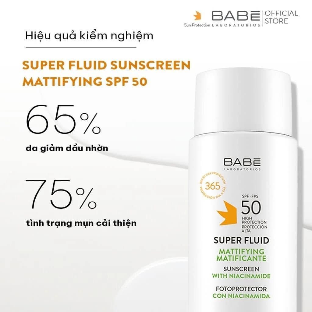 Kem Chống Nắng Babé Sun Protection Super Fluid Matifiant Sunscreen SPF50 Cho Da Dầu Mụn 50ml