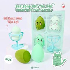 Set 4 Món Bông Mút Tán Nền + Ly Đựng Bông Mút Habaria Makeup Sponge-Cats Fall In Love Set