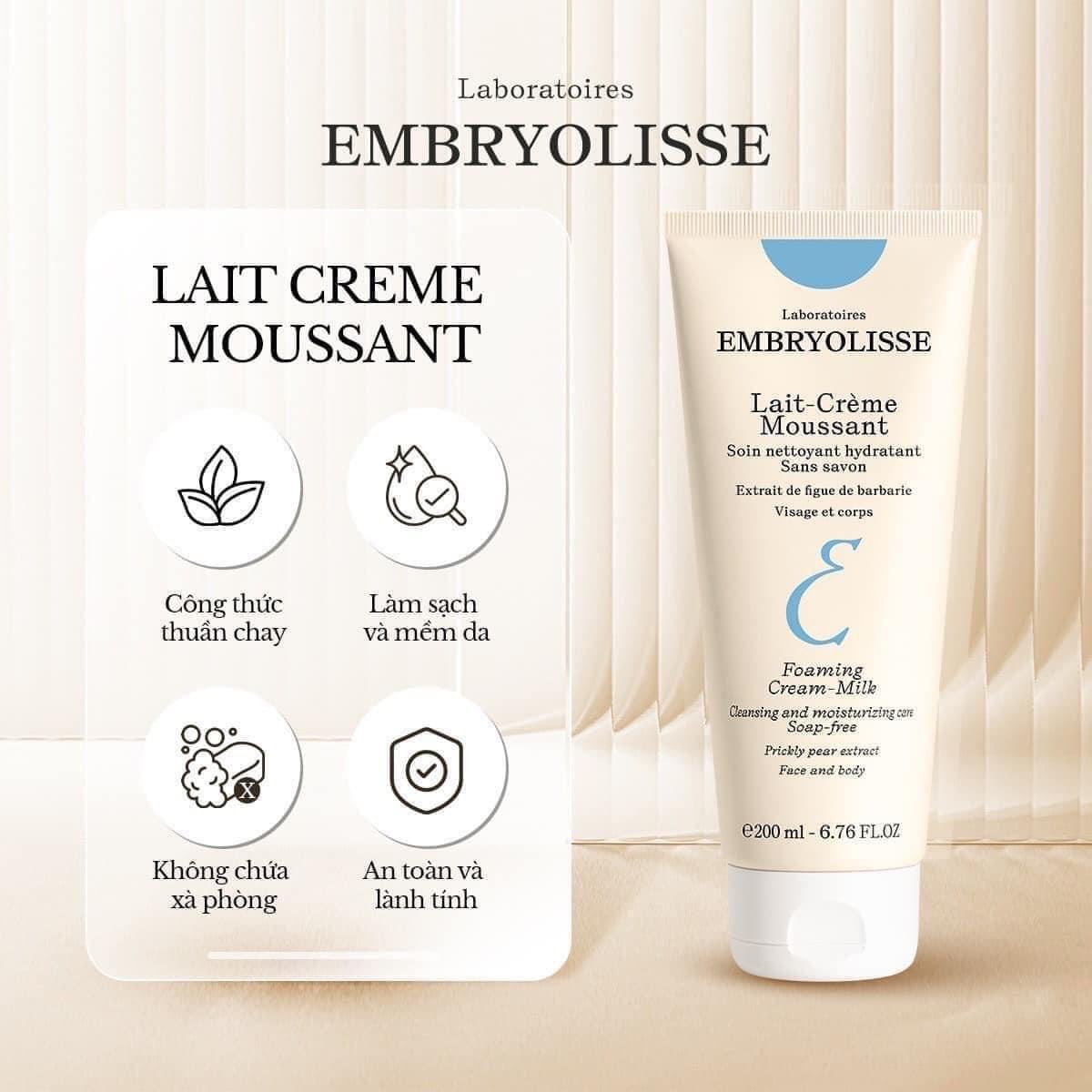 Sữa Rửa Mặt Embryolisse Lait-Crème Moussant Foaming Cream Milk Sạch Sâu Cấp  Ẩm 200mlSữa Rửa Mặt Embryolisse Lait-Crème Moussant Foaming Cream Milk Sạch  Sâ – annguy.beauty