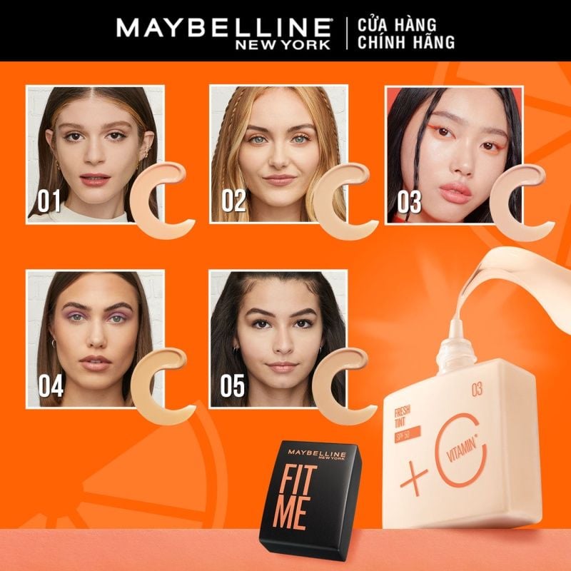 Kem Nền Maybelline Fit Me Fresh Tint SPF50 + Vitamin C Cho Lớp Nền Căng Mướt 30ml