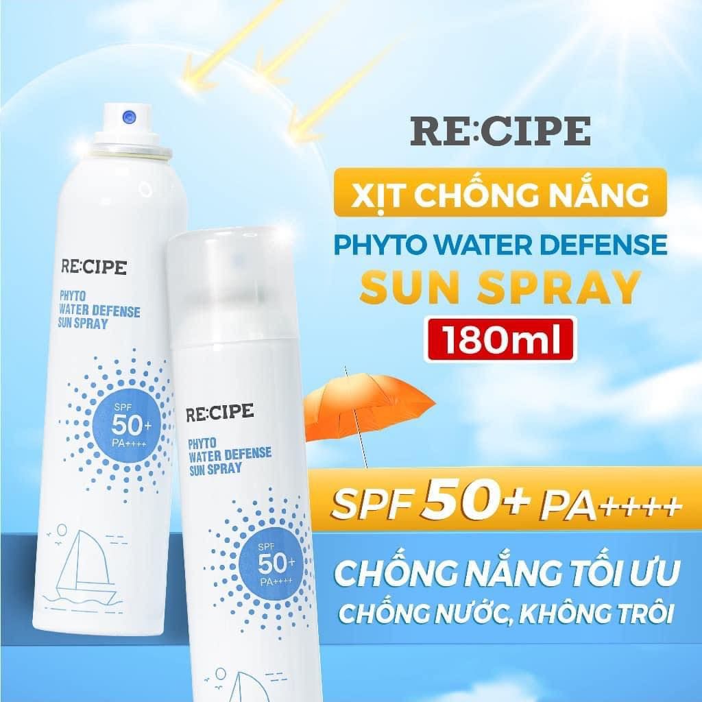 Xịt Chống Nắng RE:CIPE Phyto Water Defense Sun Spray SPF50+ PA++++ Bảo Vệ Da Toàn Diện 180ml