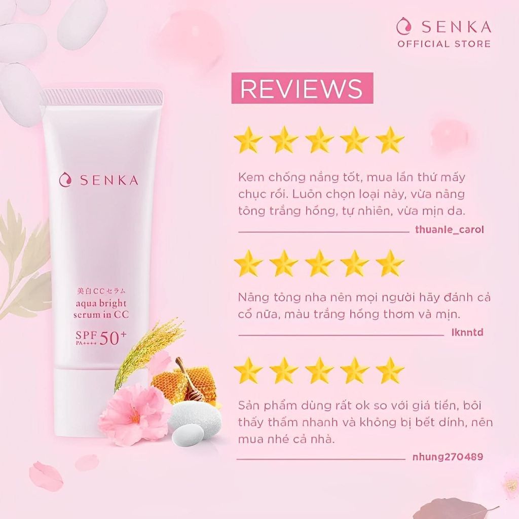 Chống Nắng Serum Senka 3 In 1 Aqua Bright Serum In CC SPF 50+ PA++++ Dưỡng Sáng 40g