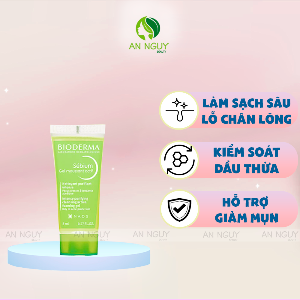 Gel Rửa Mặt Bioderma Sébium Gel Moussant Actif Làm Sạch Sâu, Giảm Mụn