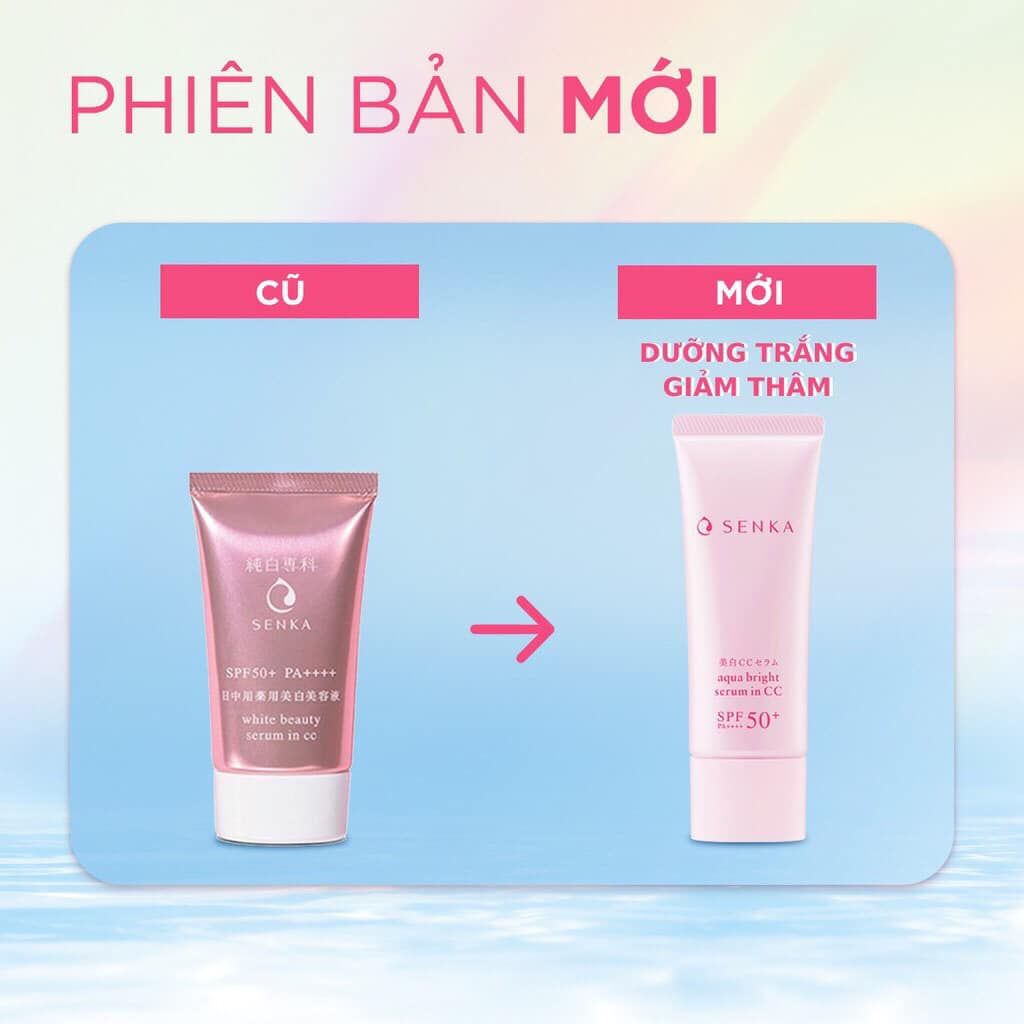 Chống Nắng Serum Senka 3 In 1 Aqua Bright Serum In CC SPF 50+ PA++++ Dưỡng Sáng 40g