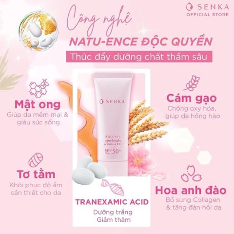 [Mua 1 Tặng 1] Chống Nắng Serum Senka 3 In 1 Aqua Bright Serum In CC SPF 50+ PA++++ Dưỡng Sáng 40g