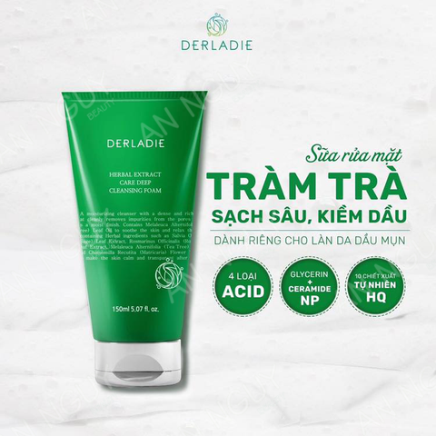 Sữa Rửa Mặt Derladie Herbal Extract Care Deep Cleansinh Foam Chiết Xuất Tràm Trà Giảm Mụn 150ml