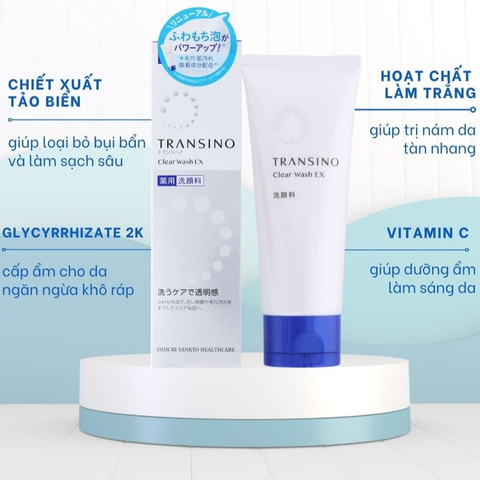 Sữa Rửa Mặt Transino Clear Wash EX Dưỡng Trắng, Giảm Nám 100gr