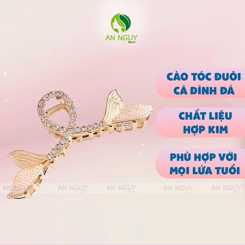 Kẹp Tóc Hình Đuôi Cá Đính Đá, Ngọc Trai Bằng Kim Loại Sang Trọng Phong Cách Hàn Quốc