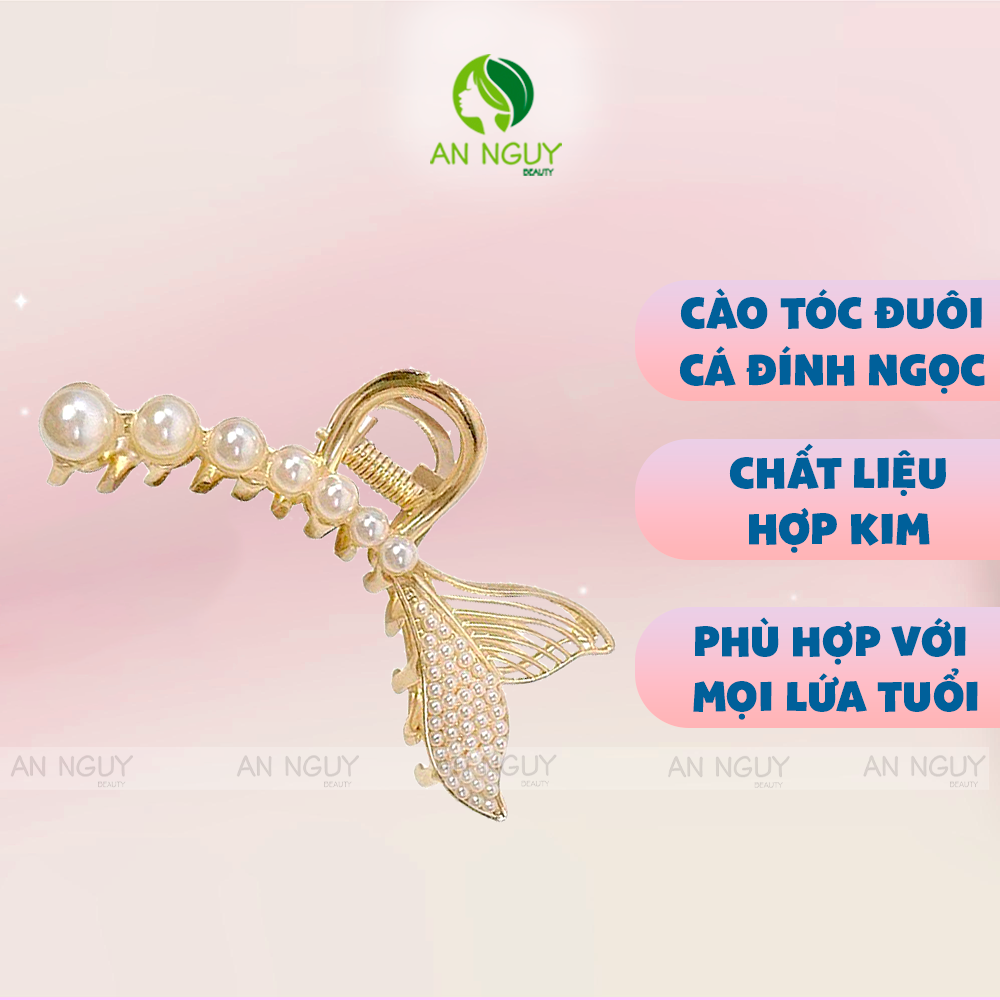 Kẹp Tóc Hình Đuôi Cá Đính Đá, Ngọc Trai Bằng Kim Loại Sang Trọng Phong Cách Hàn Quốc