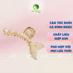 Kẹp Tóc Hình Đuôi Cá Đính Đá, Ngọc Trai Bằng Kim Loại Sang Trọng Phong Cách Hàn Quốc