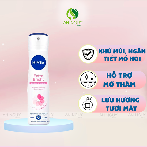 Xịt Ngăn Mùi Nivea Extra Whitening Spray Trắng Mịn & Mờ Thâm 150ml