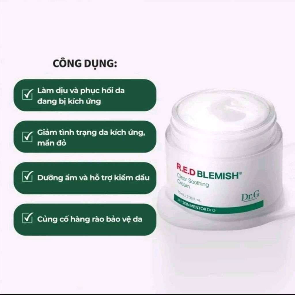 Combo 2 Món Chăm Sóc Da Dr.G - R.E.D Blemish (Kem Dưỡng 70ml + Kem Chống Nắng Brightening 20ml)