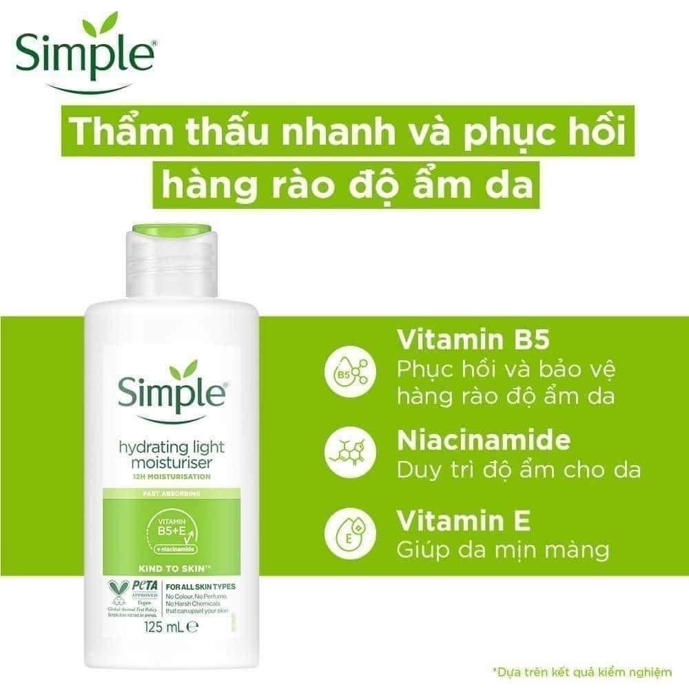 Sữa Dưỡng Ẩm Simple Hydrating Light Moisturiser Kind To Skin 125ml