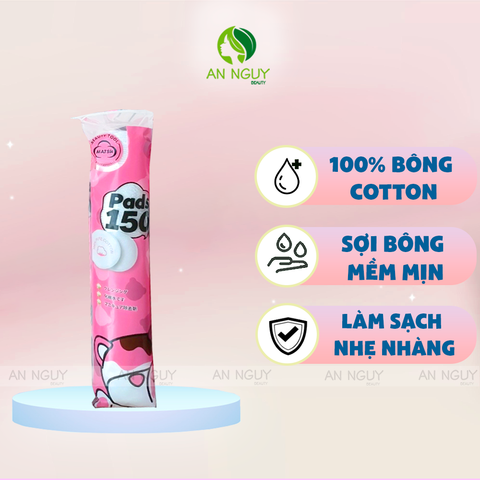 Bông Tẩy Trang Gấu Dâu Hatsu 100% Pure Cotton Pads 150 Miếng