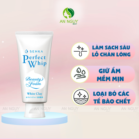 Sữa Rửa Mặt Đất Sét Trắng Senka Tạo Bọt Perfect White Clay Sạch Sâu, Dưỡng Da Sáng Mịn