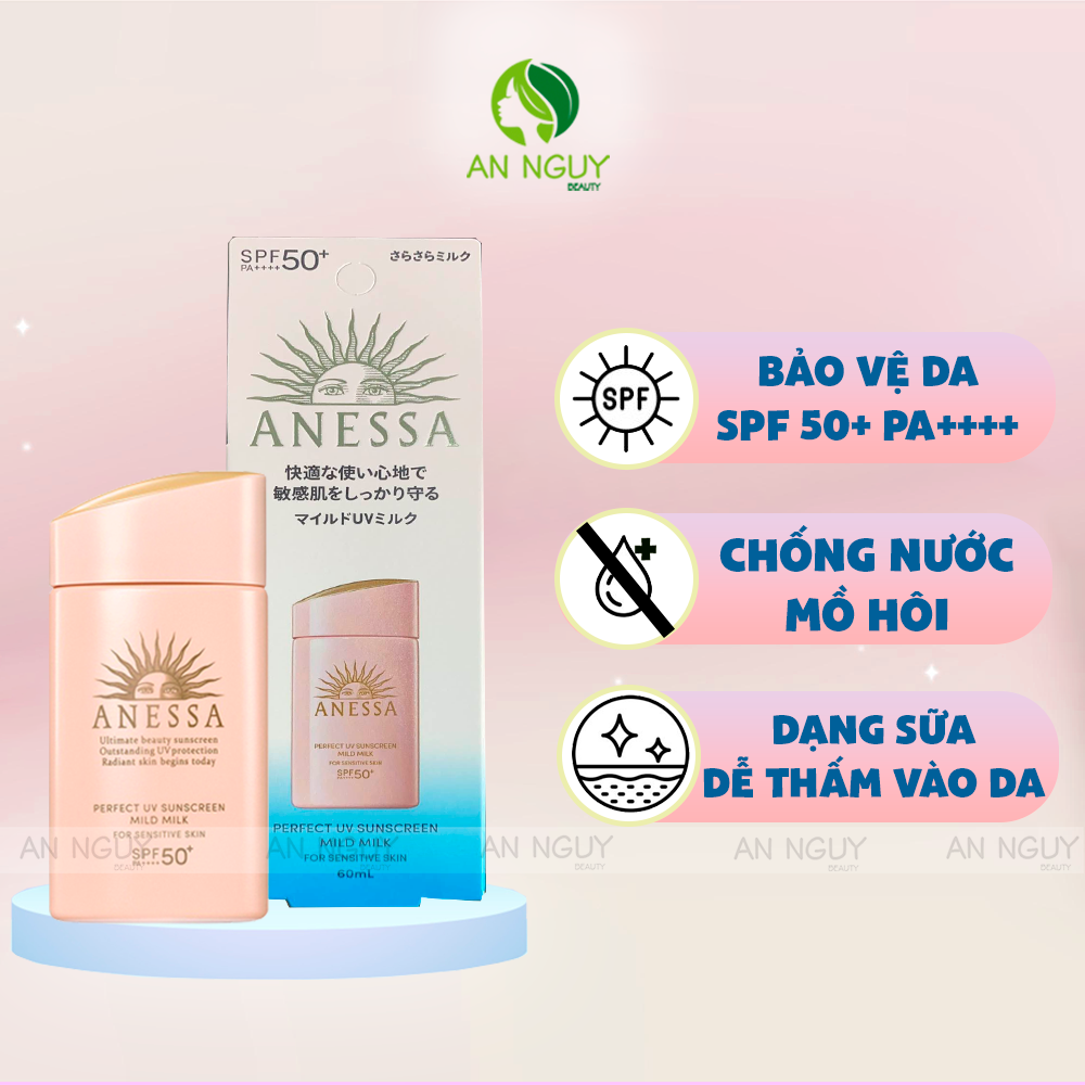Sữa Chống Nắng Anessa Perfect UV Sunscreen Mild Milk Cho Da Nhạy Cảm Và Trẻ Em 60ml