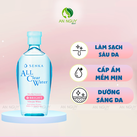 Nước Tẩy Trang Senka All Clear Water Micellar Formula Bright Cấp Ẩm, Dưỡng Sáng Da 230ml (Hồng)