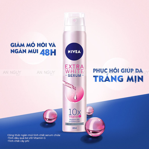 Xịt Khử Mùi Nivea Extra White Serum 10X Vitamin C Spray Whitening Skin Dưỡng Da Sáng Mịn 100ml