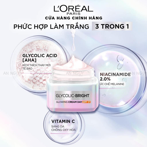 Kem Dưỡng L’Oreal Paris Glycolic-Bright Glowing Cream Day SPF 17 Giúp Sáng Da Ban Ngày 50ml