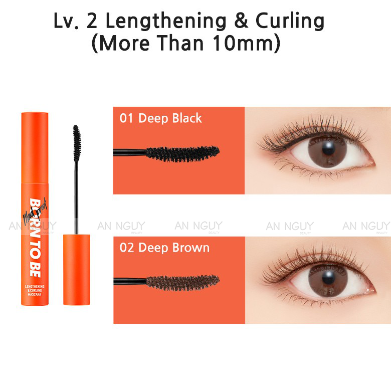 Set Bấm Mi Và Mascara A’PIEU Born To Be Mad Proof Lv.2 Làm Dài, Cong Mi 8gr - 01 Deep Black