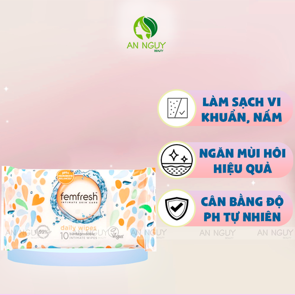 Khăn Ướt Vệ Sinh Vùng Kín Femfresh Intimate Skin Care Daily Wipes 10 Tờ