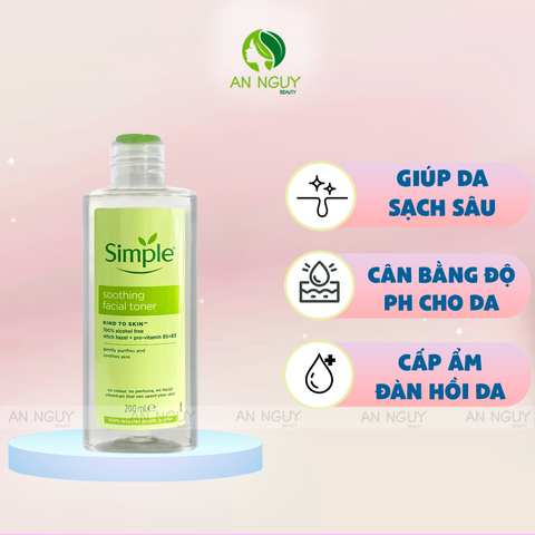 Nước Hoa Hồng Simple Kind To Skin Soothing Facial Toner Làm Dịu Da, Cấp Ẩm 200ml